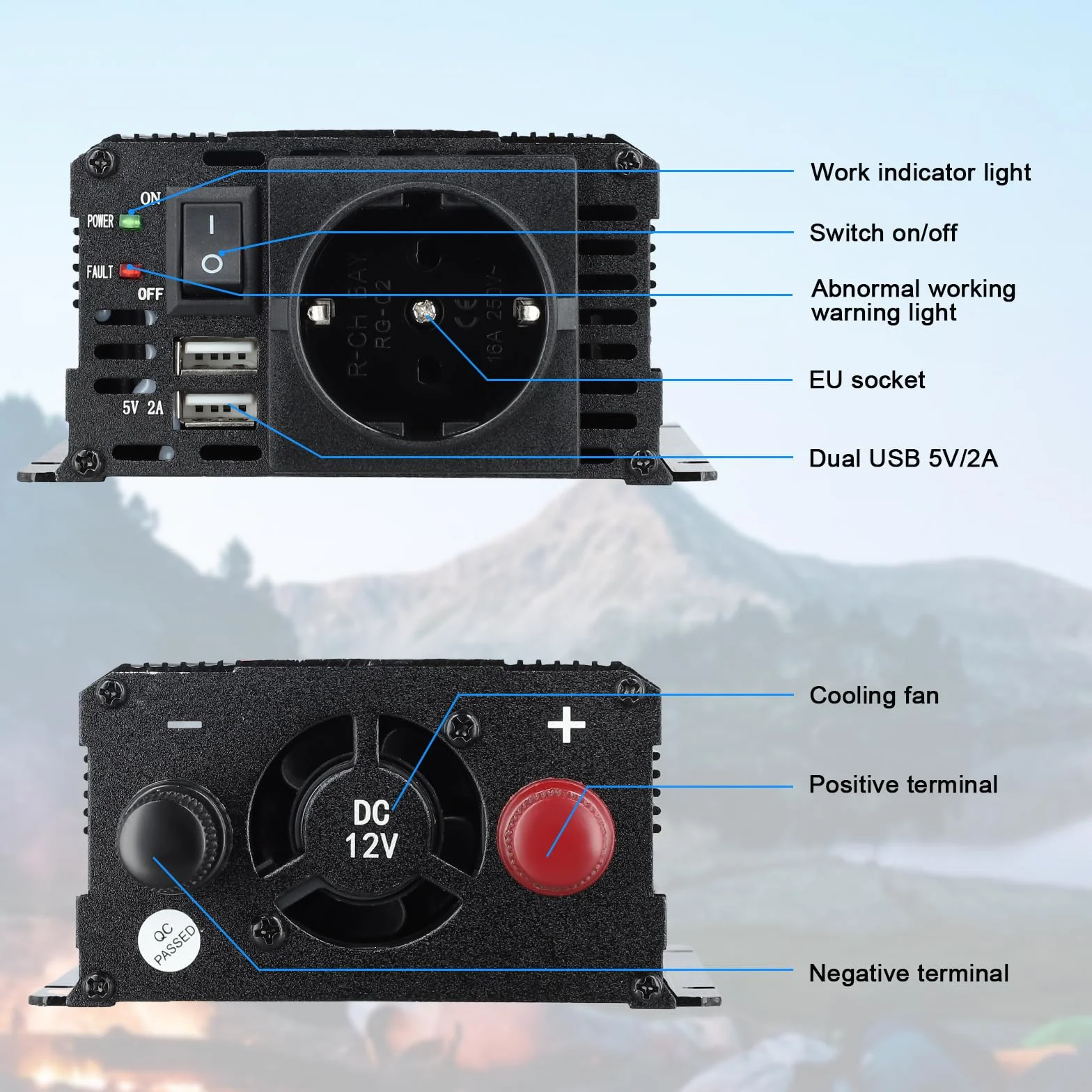 Spannungswandler 12v 230v,wechselrichter 1500w,mit Alligatorclip Zigarettenanzünder Stecker,1 Ac Steckdose & 2 Usb Port,power Inverter Für Auto