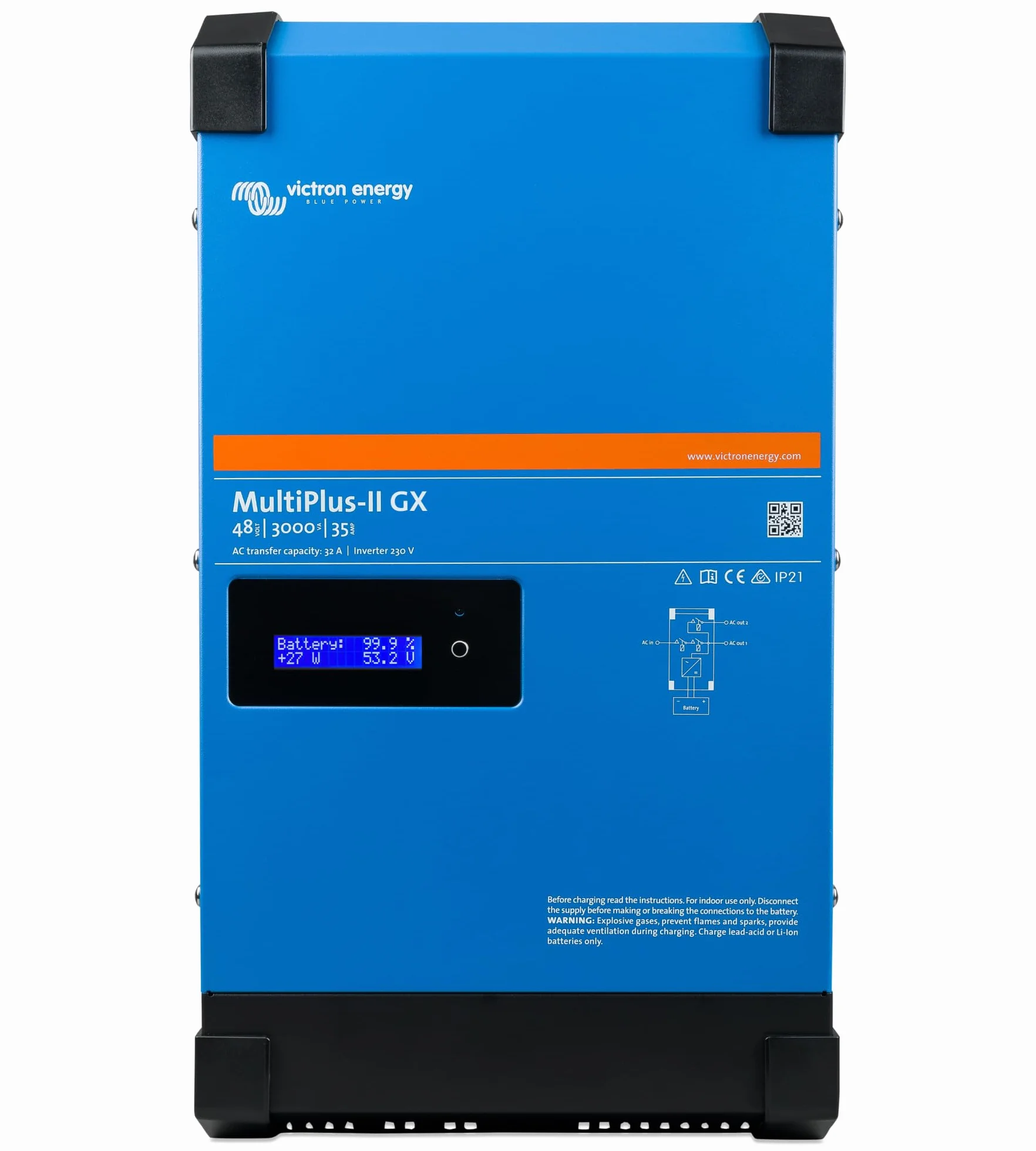 Victron Energy MultiPlus-II GX Reiner Sinus Wechselrichter 35 Amp Batterie Ladegerät, Spannungswandler, Transferschalter Inverter Charger, 3000VA 48-Volt 230V