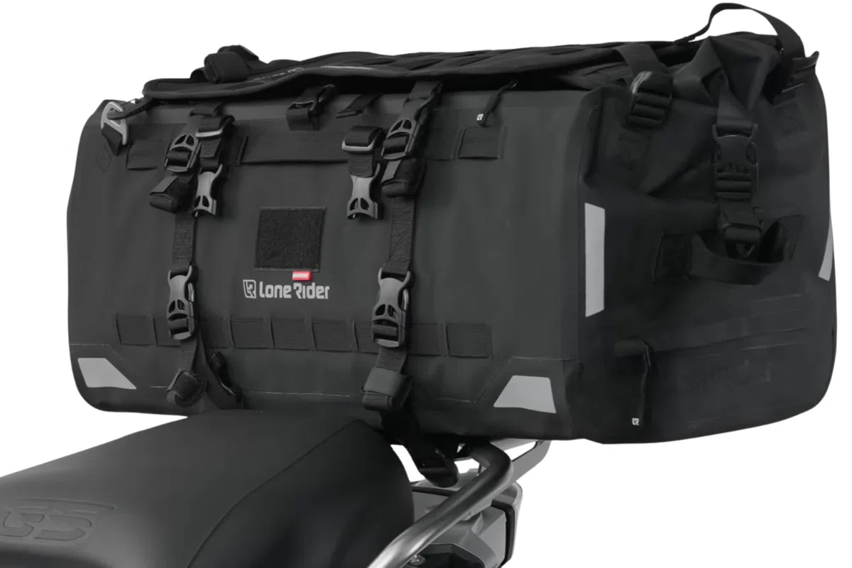 Lone Rider 30L Motorradtasche - wasserdichte, erweiterbare Hecktasche für Motorradreisen mit MOLLE-System, Beavertail Staufach, Rolltop Verschluss und robustem Tourendesign