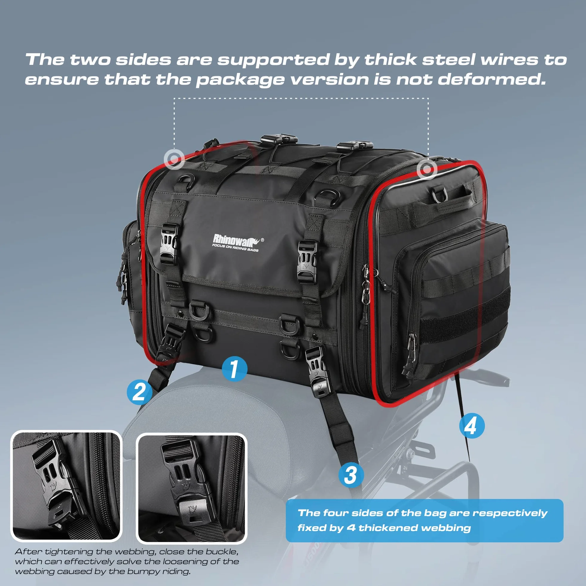 BAIGIO Hecktasche Motorrad Gepäckrolle 40-60L Erweiterbar Motorrad Tasche Heck Wasserdicht Multifunktional Motorradtasche Gepäcktasche Sitztasche Reisetasche Rücksitztasche Gepäckträgertasche hinten