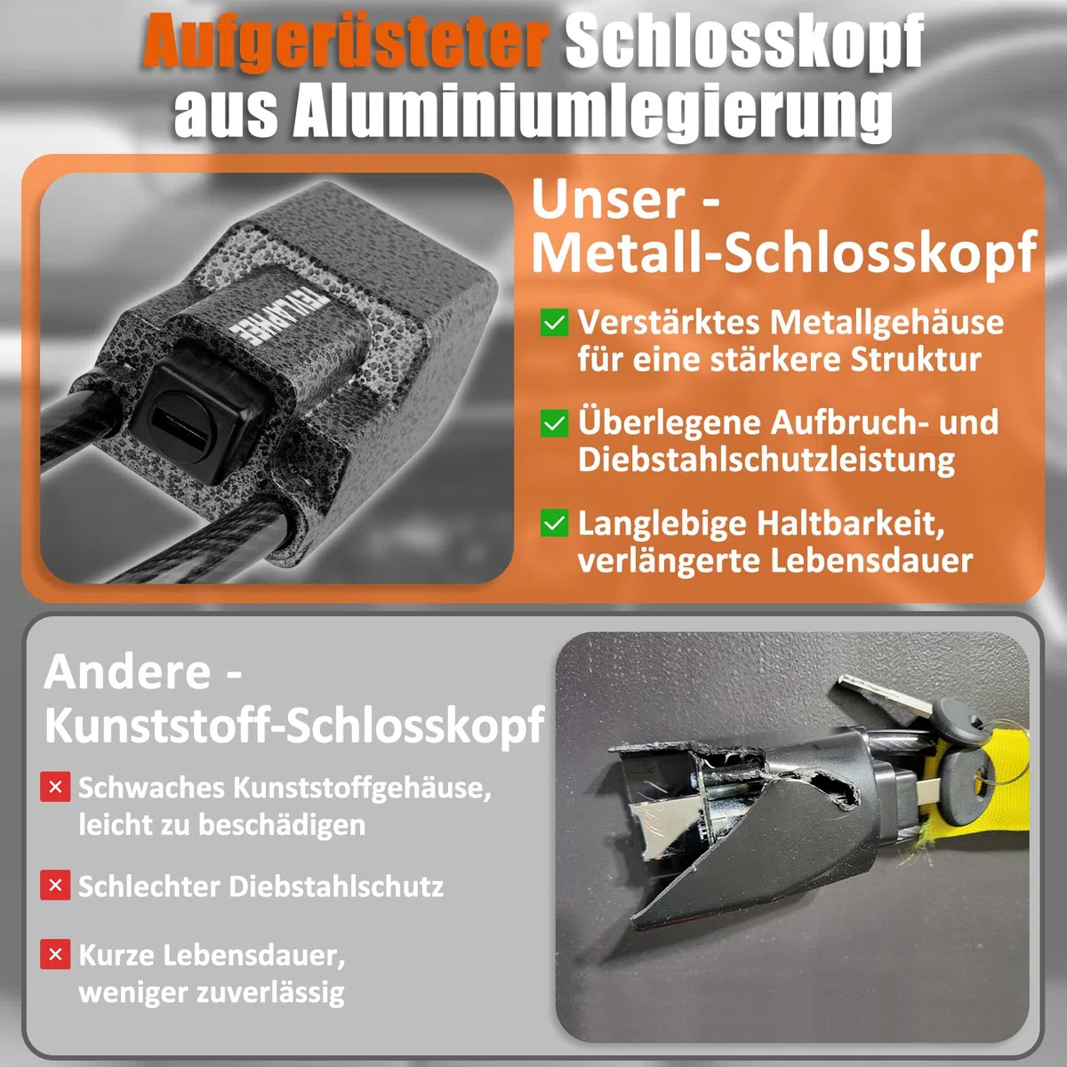Tevlaphee Lenkradkralle Aufgerüstetes, Lenkradschloss für Auto, Metallkopf, Sichtbares Auto-Diebstahlschutzgerät, Robuste Ausführung, Universelle Passform, 3 Schlüssel (Gelb)