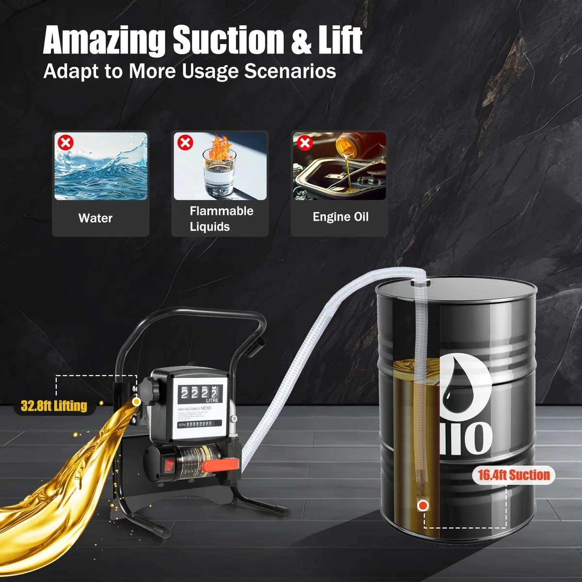 Dieselpumpe 220V Heizölpumpe Selbstansaugend, 200W Elektrische Kraftstoffpumpe 45L/Min, Professionelle Umfüllpumpe Ölabsaugpumpe Ölpumpe mit Zapfpistole, Einlassrohr, Auslassrohr