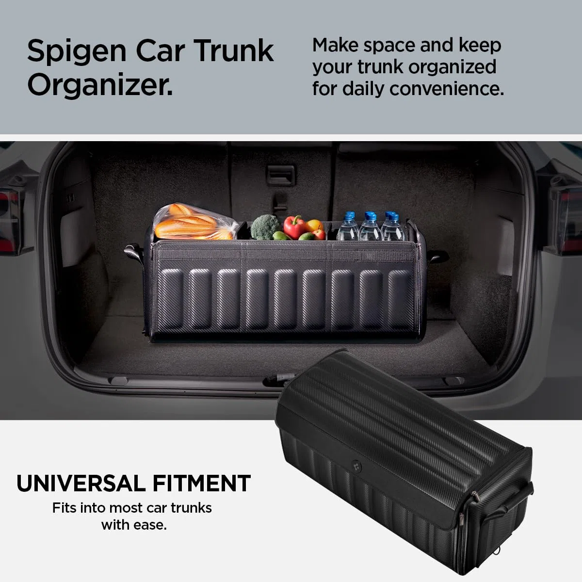 Spigen Tesla Model Y (~2025) Model 3 (Highland 2024~) S X Kofferraum Organizer Universal KFZ Kofferraumtasche mit Klettverschluss für Tesla Model Y 3 S X, Volkswagen, BMW und mehr - Schwarz