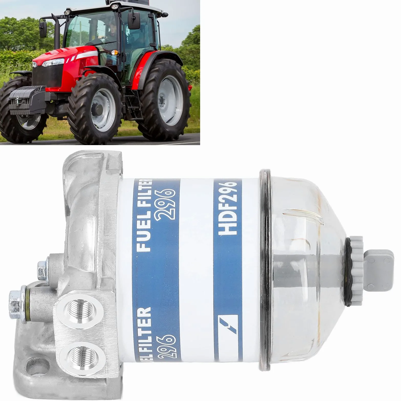 Jadeshay Diesel Kraftstofffilter Wasserabscheider, Universal Dieselfilter Traktor, Kraftstofffilterbaugruppe Glasschale 7111-296 Ersatz Passend für Massey Ferguson 133 135 140 145 165 168 175 178