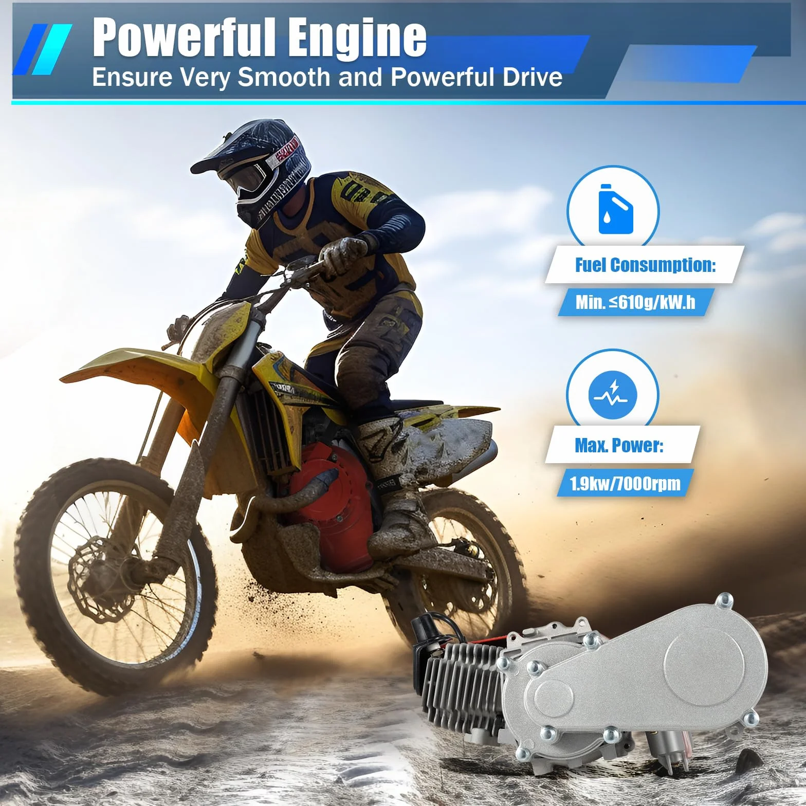 49CC Motors Dirtbike Motor, 3.5PS Pocket Bike Mini ATV Quad mit Getriebe Vergaser, Ziehen Start, Vergaser mit Getriebe für Taschenmotorräder Geländemotorräder ATVs Motorroller