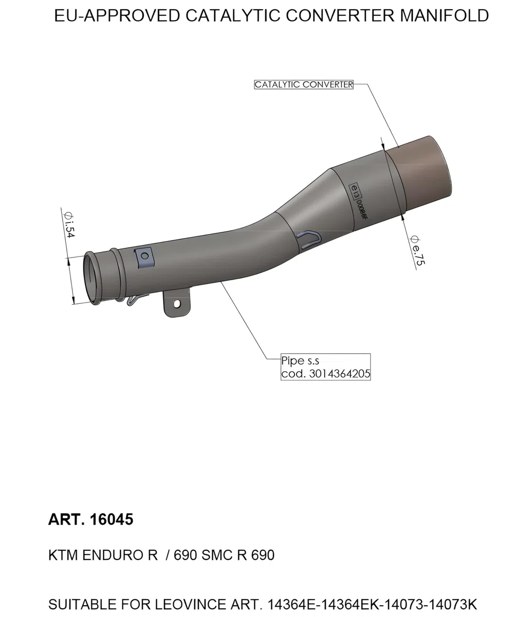 Verbindungsrohr LeoVince Auspuffrohr SBK mit Katalysator, mit Zulassung für Auspuffanlage S14364E, S14364EK, S14073, S14073K