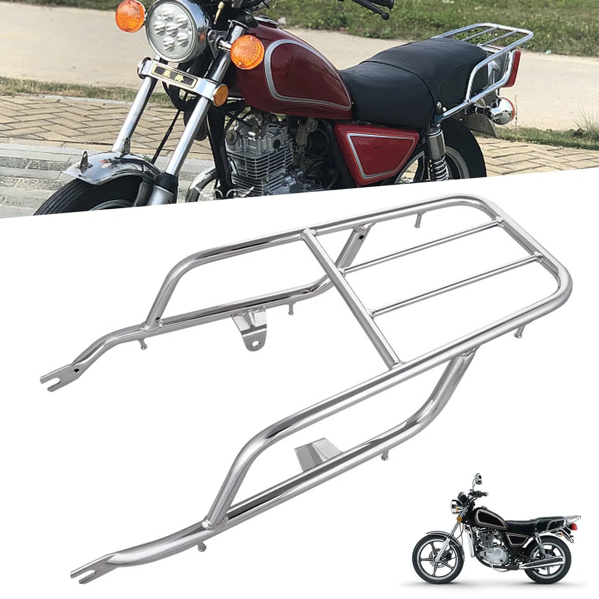 Kompatibel mit Suzuki GN125 HJ125-8 Motorrad-Heckgepäckträger, Chrom, Gepäckträger, Heckgepäckträger, Topcase-Halterung, Halterung, Verlängerung, Regalhalter, Zubehör