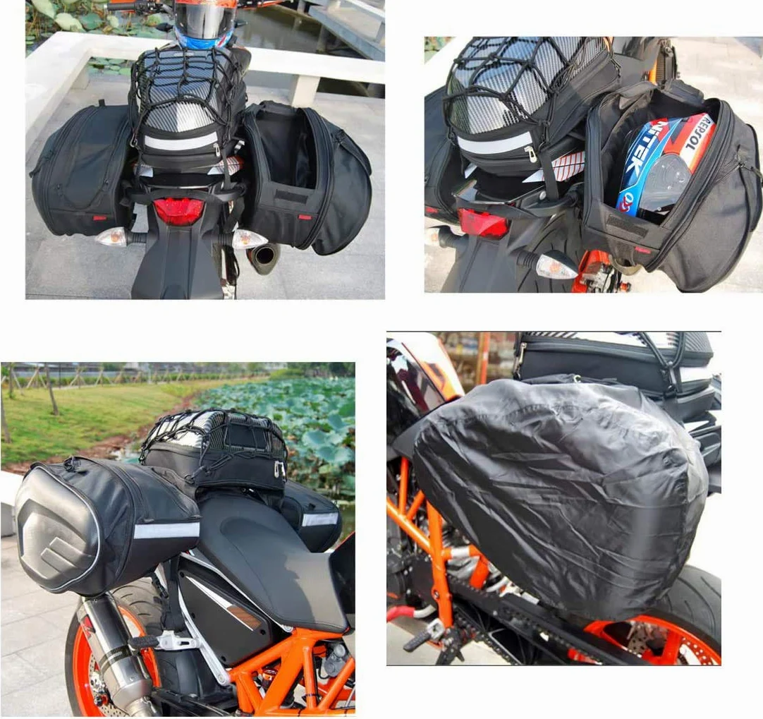MIHUNTER Motorrad Seitentaschen, 36L-58L, Wasserdicht, Großvolumige Koffer Rear Seat Mehrzweck Erweiterbare, Gepäcktaschen für Motorrad