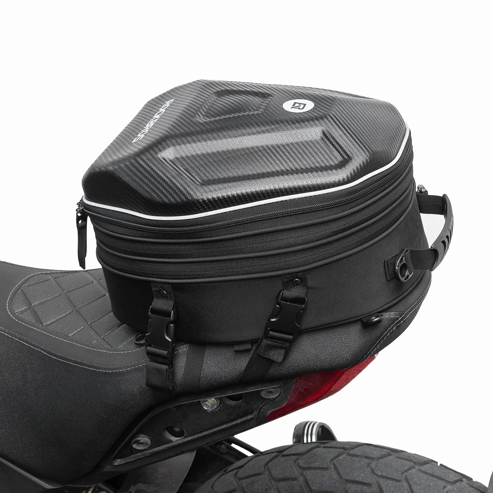 ROCKBROS Hecktasche Motorrad Wasserdicht 20-35L, Gepäcktasche Erweiterbar, Sitztasche Helm Reflektierend
