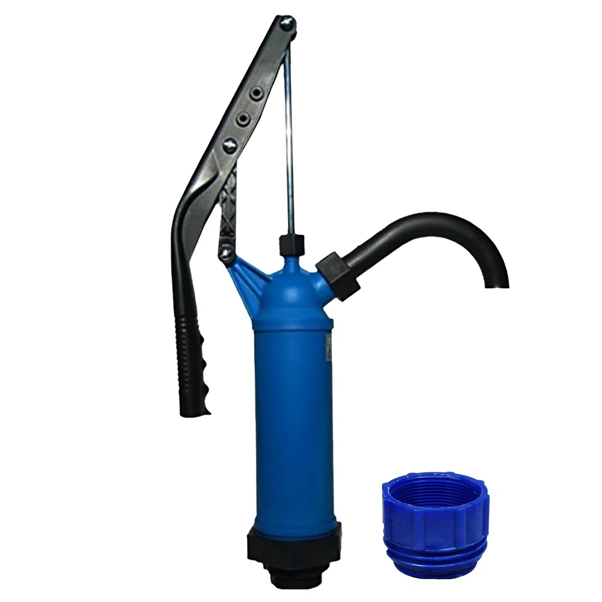 ABACUS® Fasspumpe Vario mit variablem Hub + Adapter blau für Gewinde S70x6 - geeignet für Alkohole, Benzin, Diesel, milde Laugen und milde Säuren - Handpumpe Hebelfasspumpe Ölpumpe Kerosinpumpe (7219)