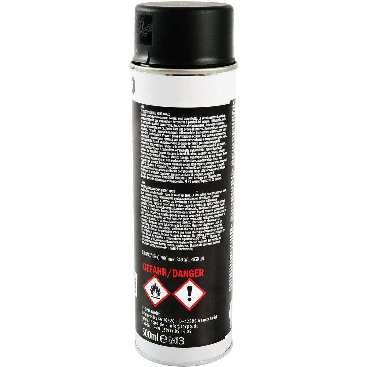 TECPO Lackspray schwarz matt, 12x 500ml Autolack Rallyschwarz Sprühlack Farbspray mit hoher Deckkraft für Innen- und Außenbereich