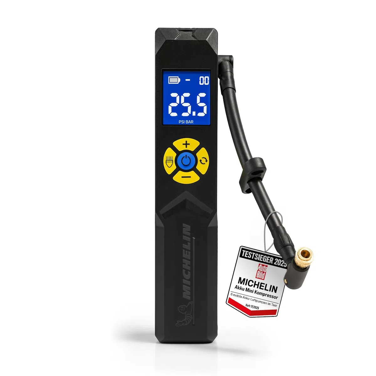 MICHELIN Air Power Mini 1 Li-Ionen Akku Mini-Kompressor kabellos – Elektrische Luftpumpe 9,9 bar mit Digitaldisplay, Auto-Stopp & LED für Auto, Fahrrad, E-Bike & Motorrad | Elektrische Luftpumpe 9,9 bar mit Digitaldisplay, Auto-Stopp & LED für Auto, Fahrr