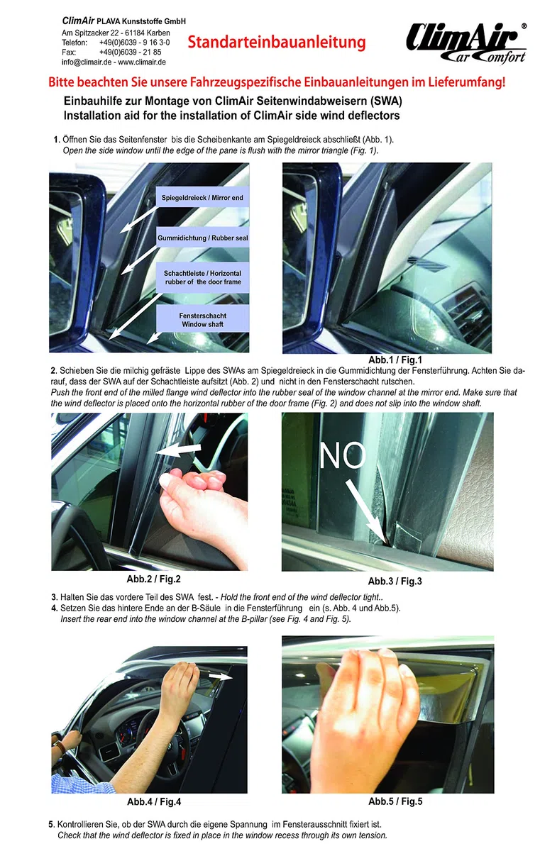 Vordere Windabweiser (1 Set) für die Fahrer und Beifahrerseite-CLI003P0129 passend für Toyota Yaris IV HYBRID FLH, TYP XPA1F (XP21), 5-Door, 2020-