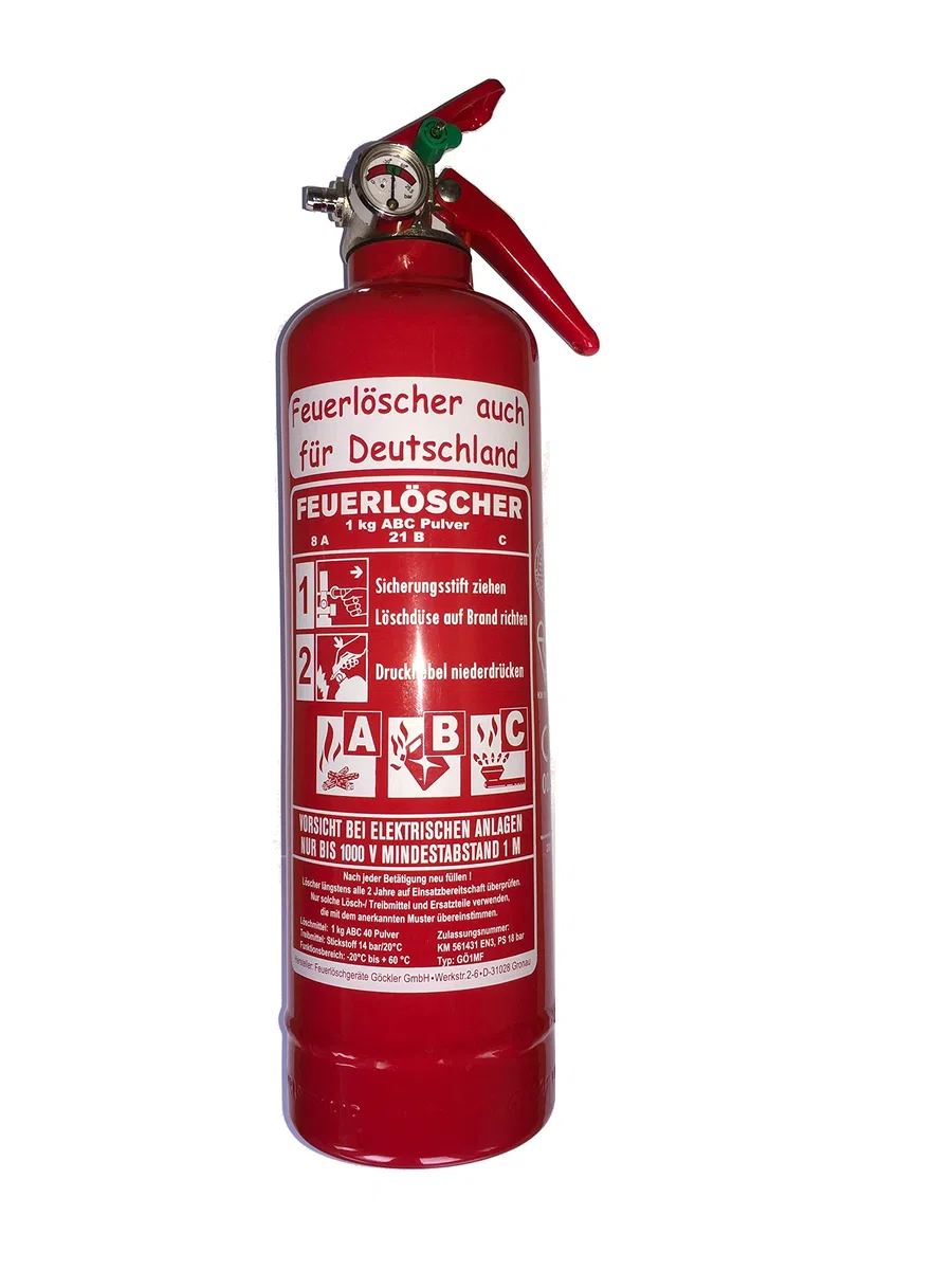 Brandengel Premium Autofeuerlöscher 1kg Pulverlöscher Feuerlöscher, LKW PKW Motorrad KFZ EN 3 Messingarmatur Manometer Halterung ABC 2LE (Ohne Prüfnachweis u. Jahresmarke)