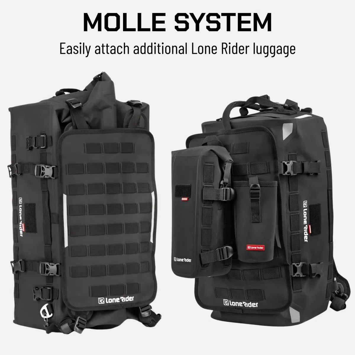 Lone Rider 30L Motorradtasche - wasserdichte, erweiterbare Hecktasche für Motorradreisen mit MOLLE-System, Beavertail Staufach, Rolltop Verschluss und robustem Tourendesign