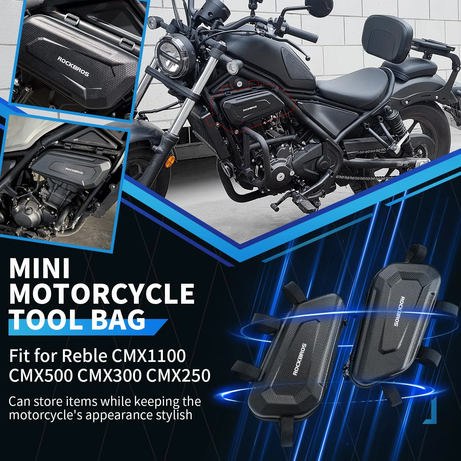 Motorrad-Seitentasche 1.5 L Hartschalen-Werkzeugtasche | Kompatibel mit Honda Rebel CMX250/300/500/1100, Wasserdicht, Satteltasche, Linkes und rechtes Set