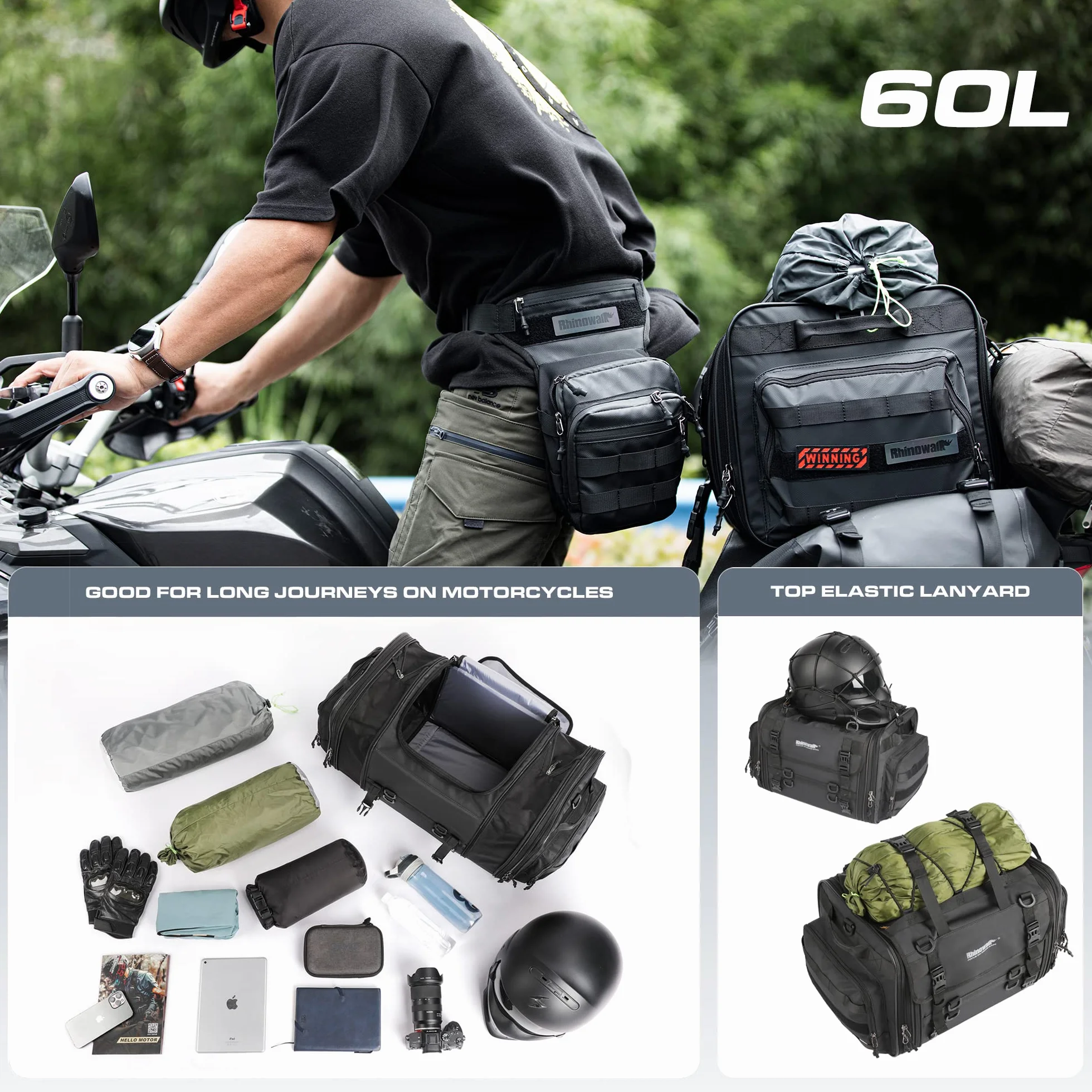 BAIGIO Hecktasche Motorrad Gepäckrolle 40-60L Erweiterbar Motorrad Tasche Heck Wasserdicht Multifunktional Motorradtasche Gepäcktasche Sitztasche Reisetasche Rücksitztasche Gepäckträgertasche hinten