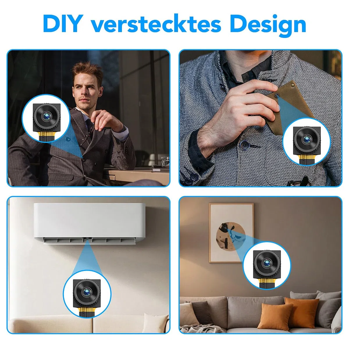 Somikon Unsichtbare Kamera: 2er-Set 2K-WLAN-Micro-Einbaukameras, Bewegungserkennung, Mikrofon, 4MP (Kameramodule, Knopf Kamera)