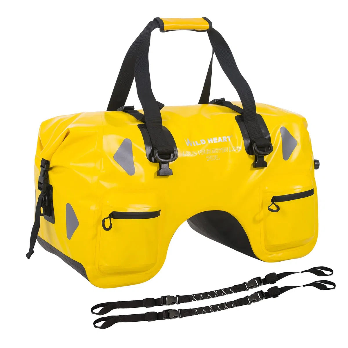 WILD HEART Wasserdicht Motorrad-Hecktasche 70L mit Seilriemen und Innentasche aus Wasserdichtem 500D-PVC für Reise, Motorrad usw (gelb)