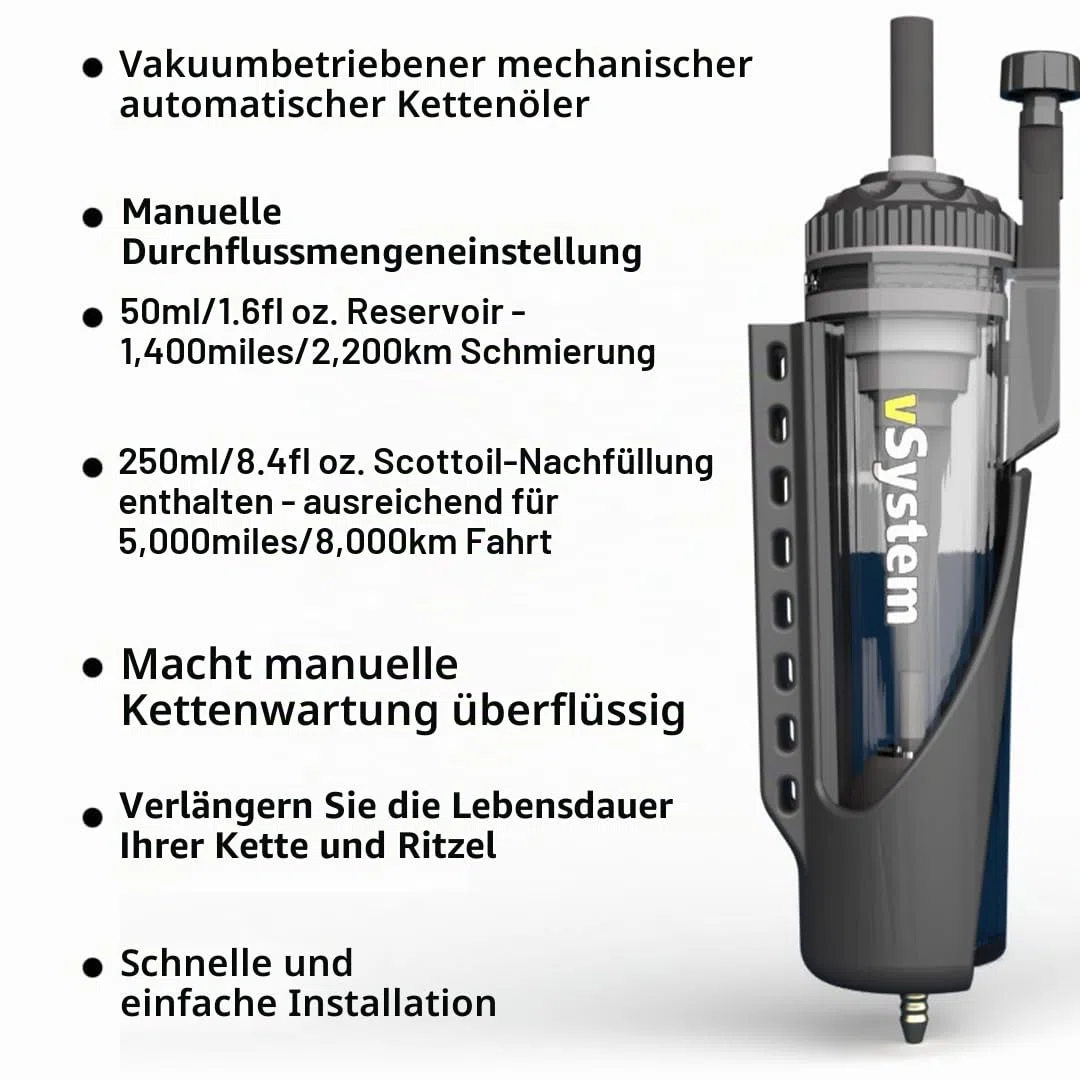 Scottoiler vSystem Automatischer Kettenöler, inkl. Scottoil Grün Alle Temperaturen biologisch abbaubar
