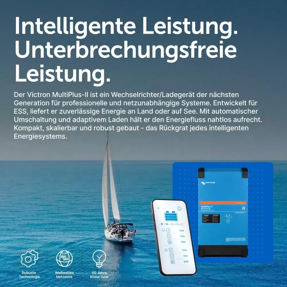 Victron Energy MultiPlus-II Reiner Sinus Wechselrichter 35 Amp Batterie Ladegerät, Spannungswandler, Transferschalter Inverter Charger, 3000VA 48-Volt 230V