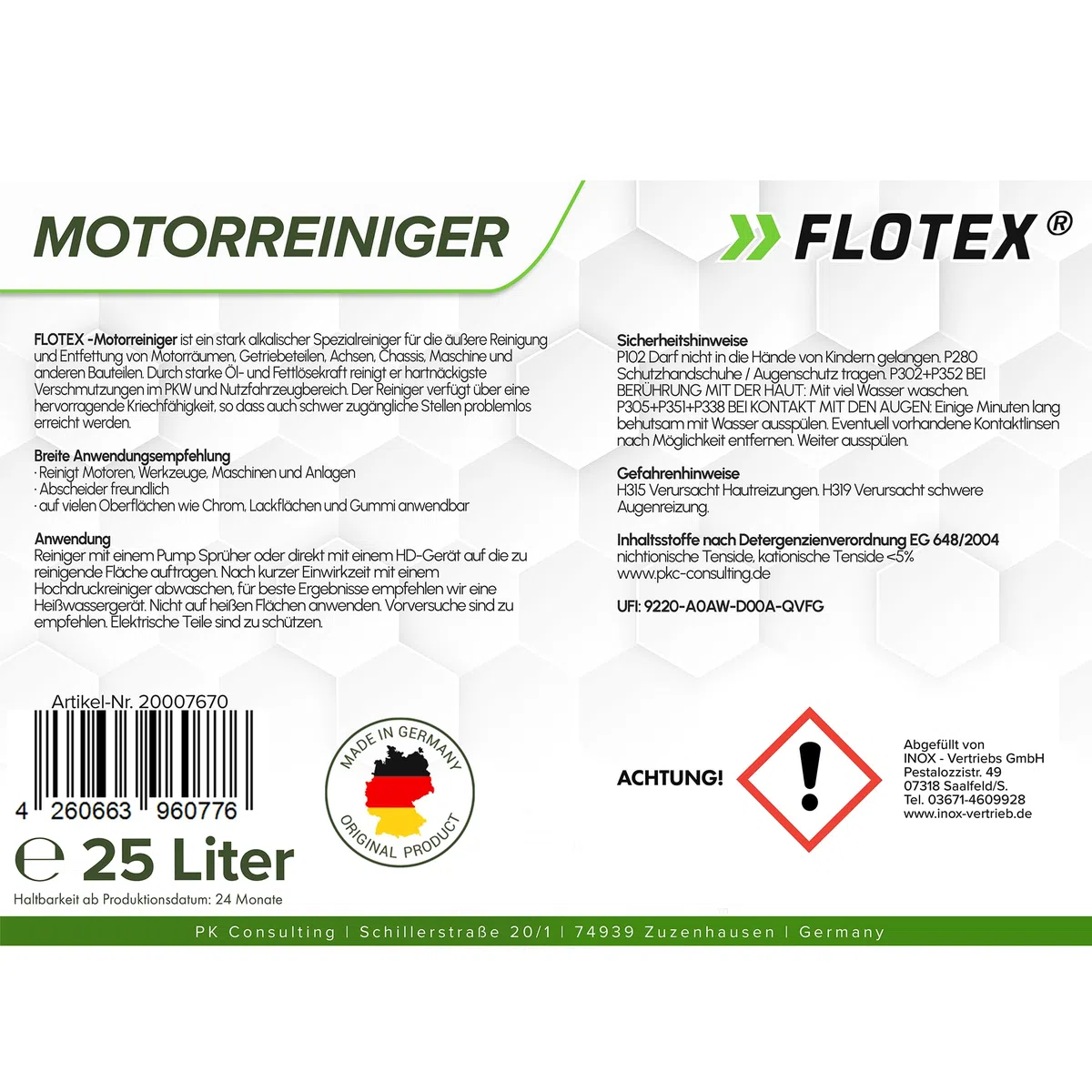 25L Motorreiniger - Konzentrat – Reiniger-Konzentrat für den Motor - Motorraum Reiniger & Entfetter - Motorsystemreiniger & Pflege von Auto, Motorrad & anderen Kfz