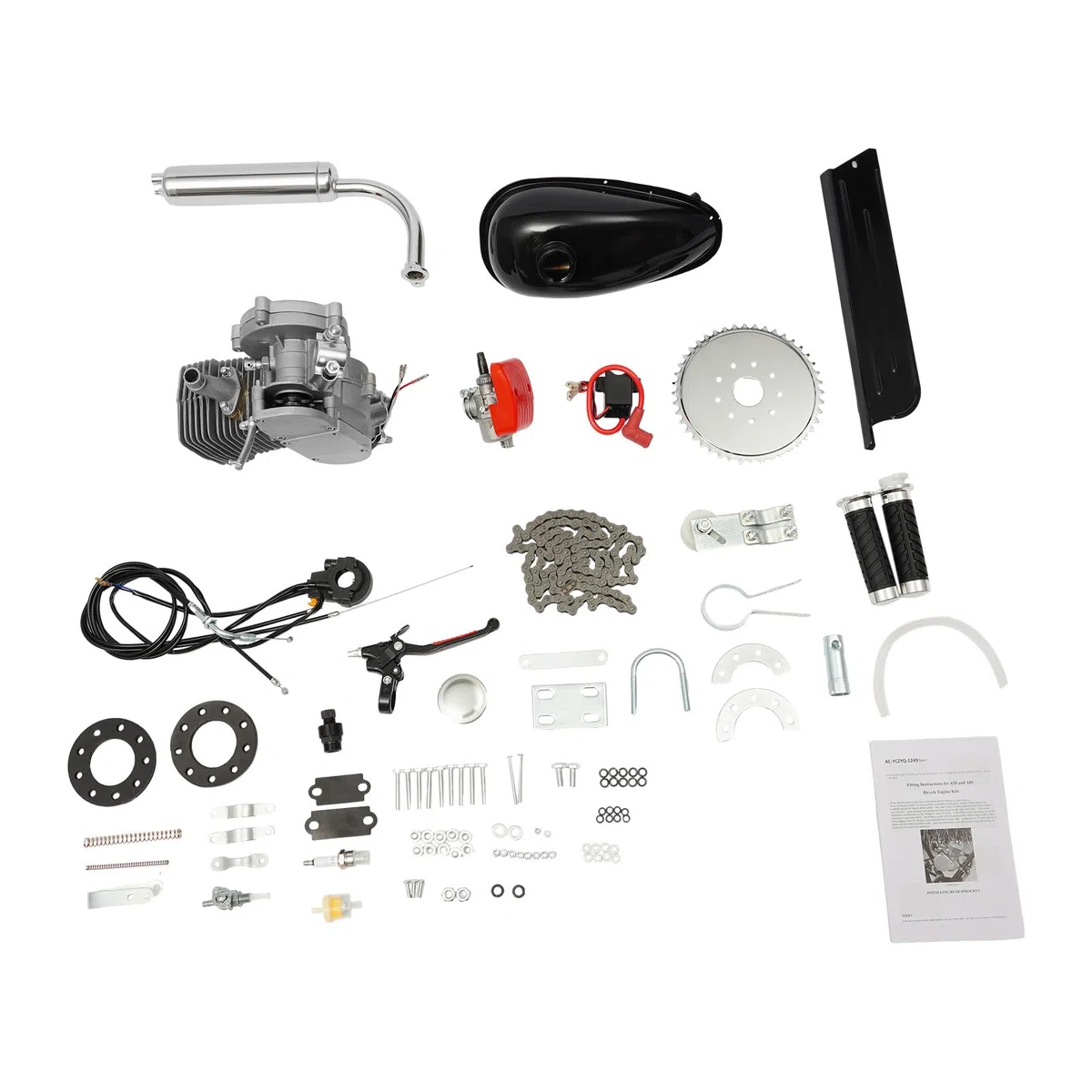100cc Fahrradmotor 2 Takt Benzinmotor CDI Zündung Fahrrad Motor Kit 2L Kraftstofftank 36 Zähnen Einzylinder Motor bis 45 km/h geeignet für Fahrräder Dirtbike Pocketbike