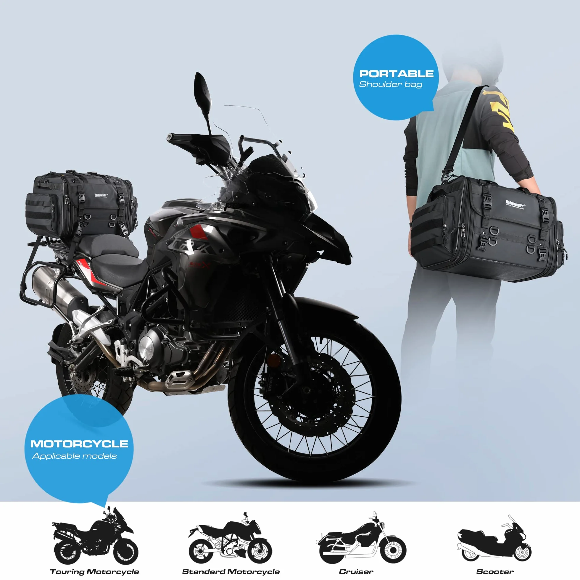 BAIGIO Hecktasche Motorrad Gepäckrolle 40-60L Erweiterbar Motorrad Tasche Heck Wasserdicht Multifunktional Motorradtasche Gepäcktasche Sitztasche Reisetasche Rücksitztasche Gepäckträgertasche hinten