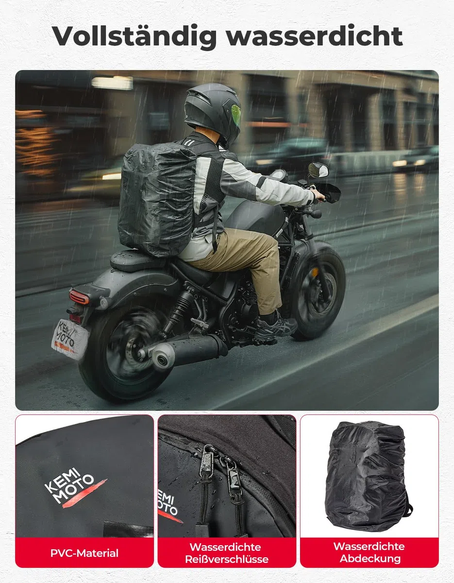 KEMIMOTO Motorradhelm Rucksack, 35L Helm Tasche mit Verstecktem Helmnetz, Großer Helmhalter für Helme