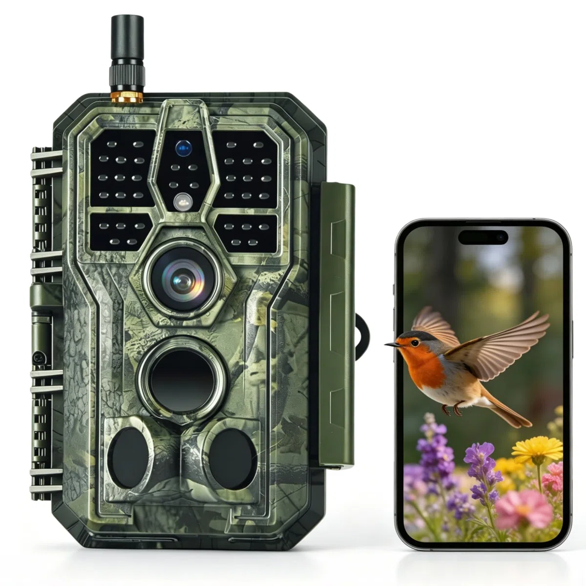 BlazeVideo Wildkamera WLAN mit App，Wildtierkamera Nachtsichtkamera Fotofalle 64MP 1296P Verbinden druch APP Bluetooth Antenne mit Nachtsicht Bewegungsmelder