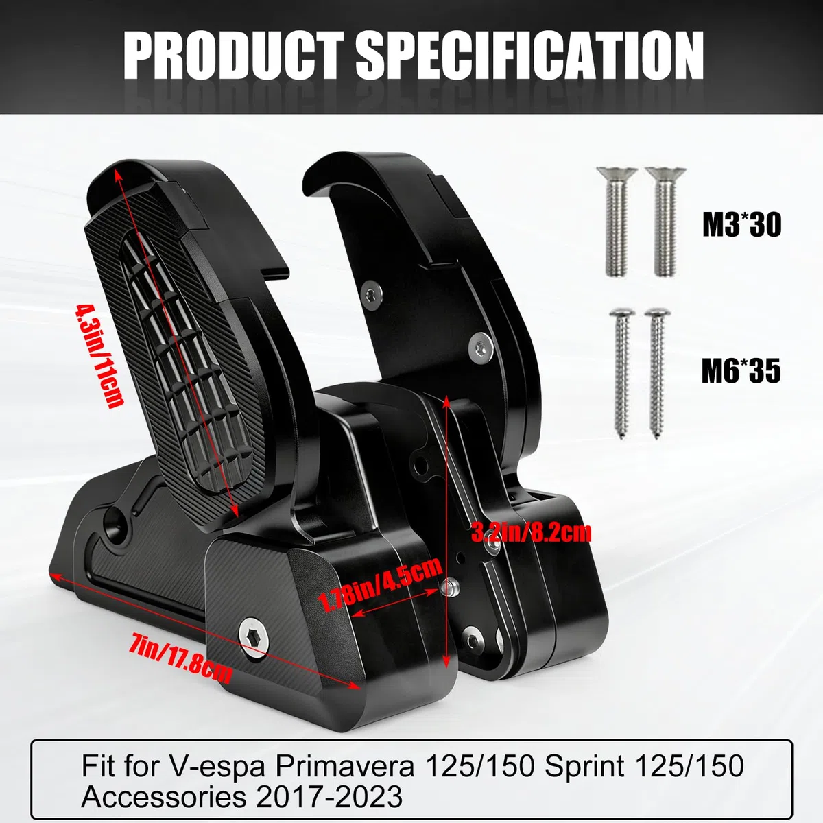Hinteres Fußrasten-Pedale, Klappbares Motorrad Beifahrer Fußrastenverlängerung, Aluminium Fußstützen mit rutschfester Oberfläche für Vespa Primavera/Sprint 125/150 2017-2024 (Schwarz)