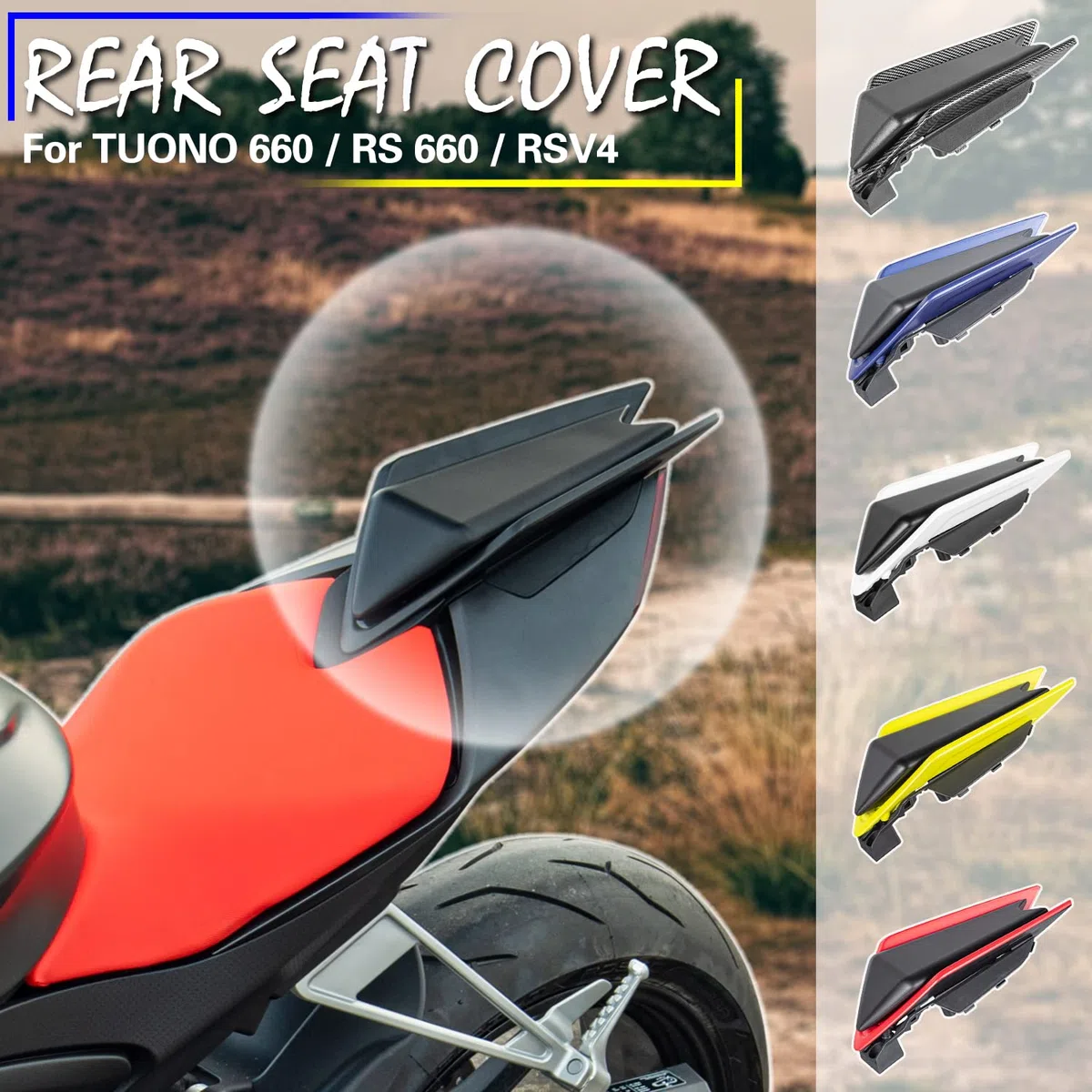 Motorrad Hinten Soziusabdeckung Beifahrersitz Verkleidung Heckabdeckung Rücksitzbezug für RS660 Tuono 660 2020-2024 RS V4 2021-2024 Sozius Solo Verkleidung, Kohlefaser-Optik