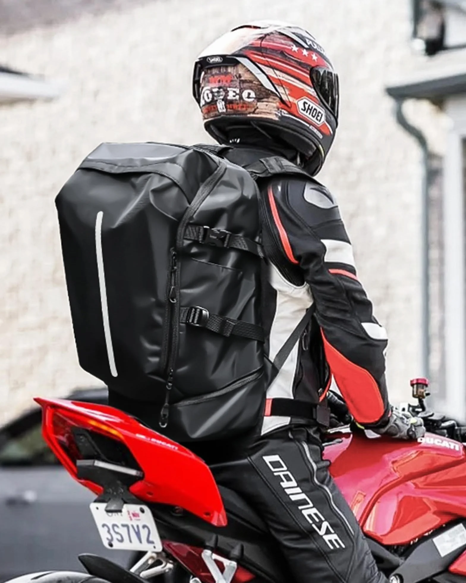 Motorradrucksäcke Wasserdicht Helmrucksack für Herren Damen Groß Motorrad Rucksäcke Reise Rucksäcke mit Schuhfach Leicht Herren Motorradrucksack Motorcycle Backpack Schwarz