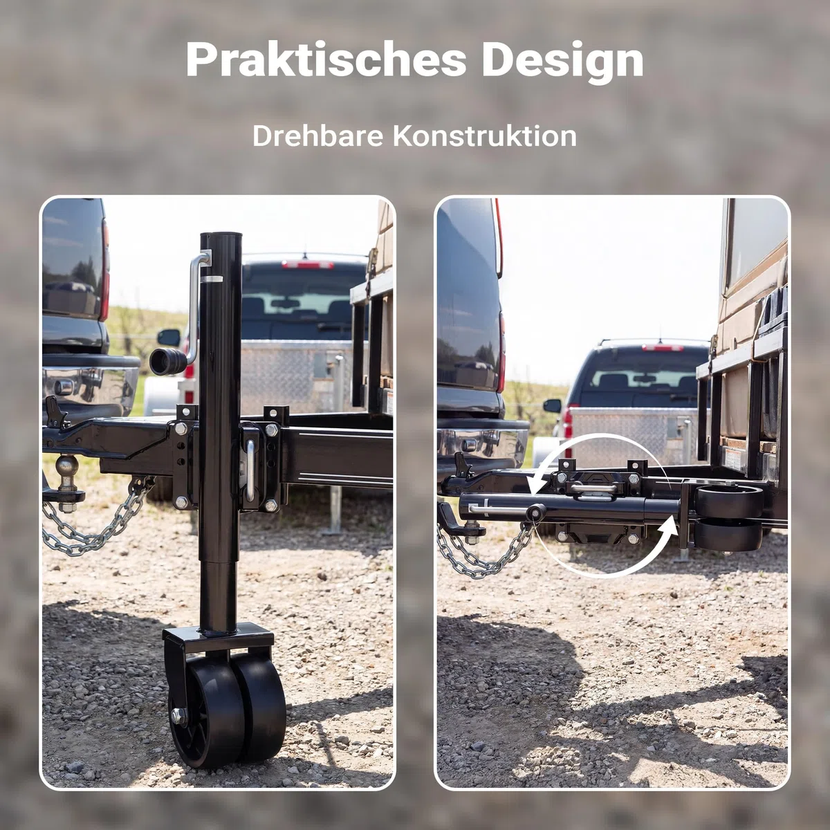 Wiltec Doppelstützrad bis 680 kg, Anhängerstütze aus Stahl, Stützlast Bugrad mit Schwenkarm, Schwerlast Abstellstütze mit Zwillingsrädern