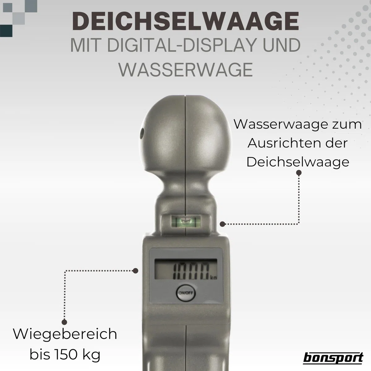 bonsport Stützlastwaage Digital für Wohnwagen & Anhänger - Deichselwaage bis 150 kg für Anhängerkupplung - Anhängerwaage.