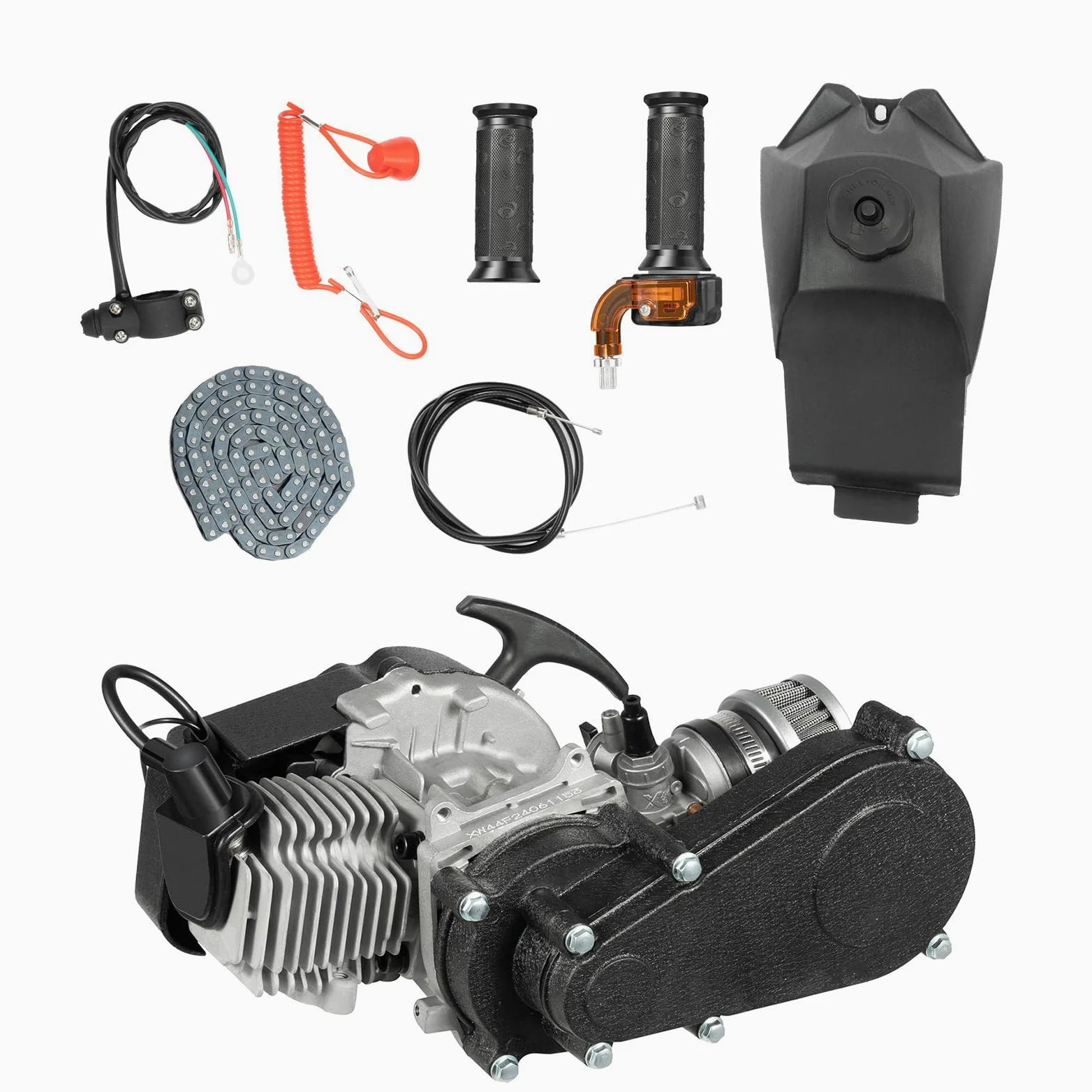 49CC Mini Motor, 2 Takt Motor Komplettmotoren Motor, Mini Getriebe Vergaser Pocket Bike Motor, Einzylinder Complete Engine Motor, für Mini Pocket Dirt Bike ATV