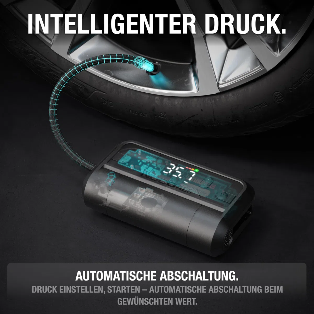NOCO Air AL5: UltraSchnelle 5A Akku-Luftpumpe – Tragbarer Akku-Kompressor – 17 SLPM Luftstrom, 0–40 PSI in 7 Min – Digitales Manometer + automatische Abschaltung
