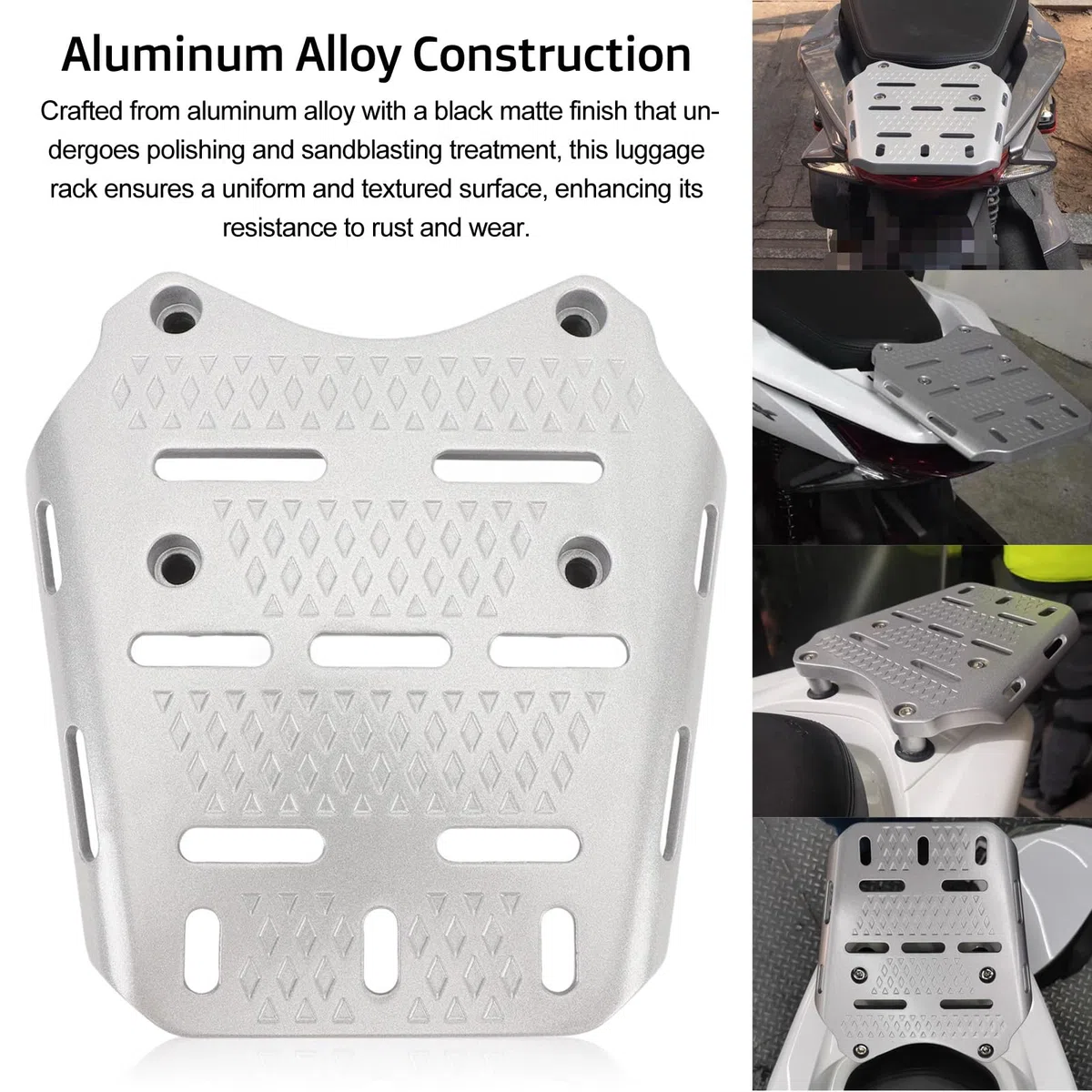 Motorrad-Gepäckträger für PCX 125 150 160 2014–2024, CNC-Aluminiumlegierung für PCX 125 150 160 2014–2024, Hintere Gepäckträger-Halterung, Zusätzlicher Stauraum (Silver)