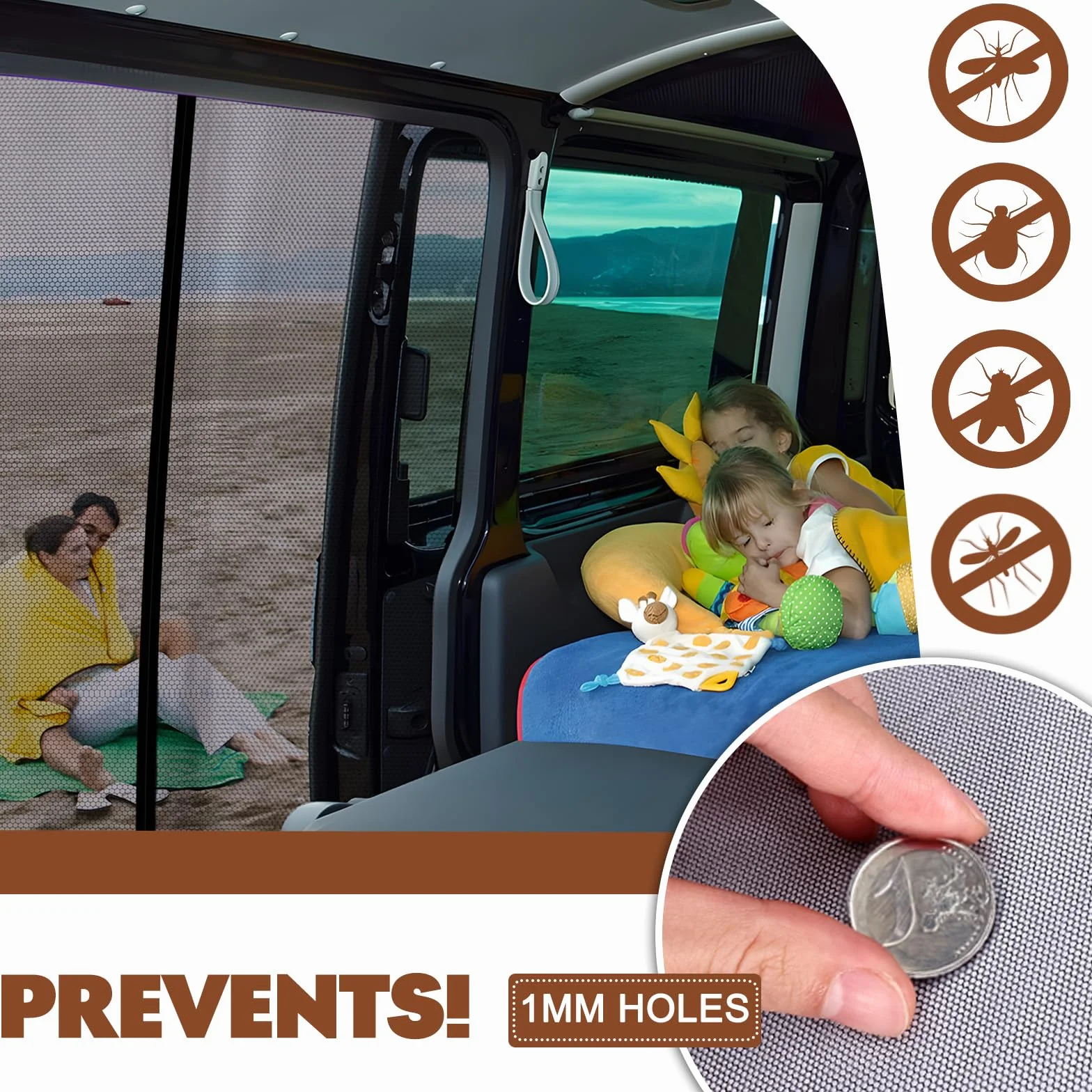 ZATOOTO Moskitonetz reißverschluss für VW T5 T6 Magnetisch Fliegengitter Insektenschutz Sonnenschutz Trennvorhang Seitentür Schattennetz Camping Reise (Side)