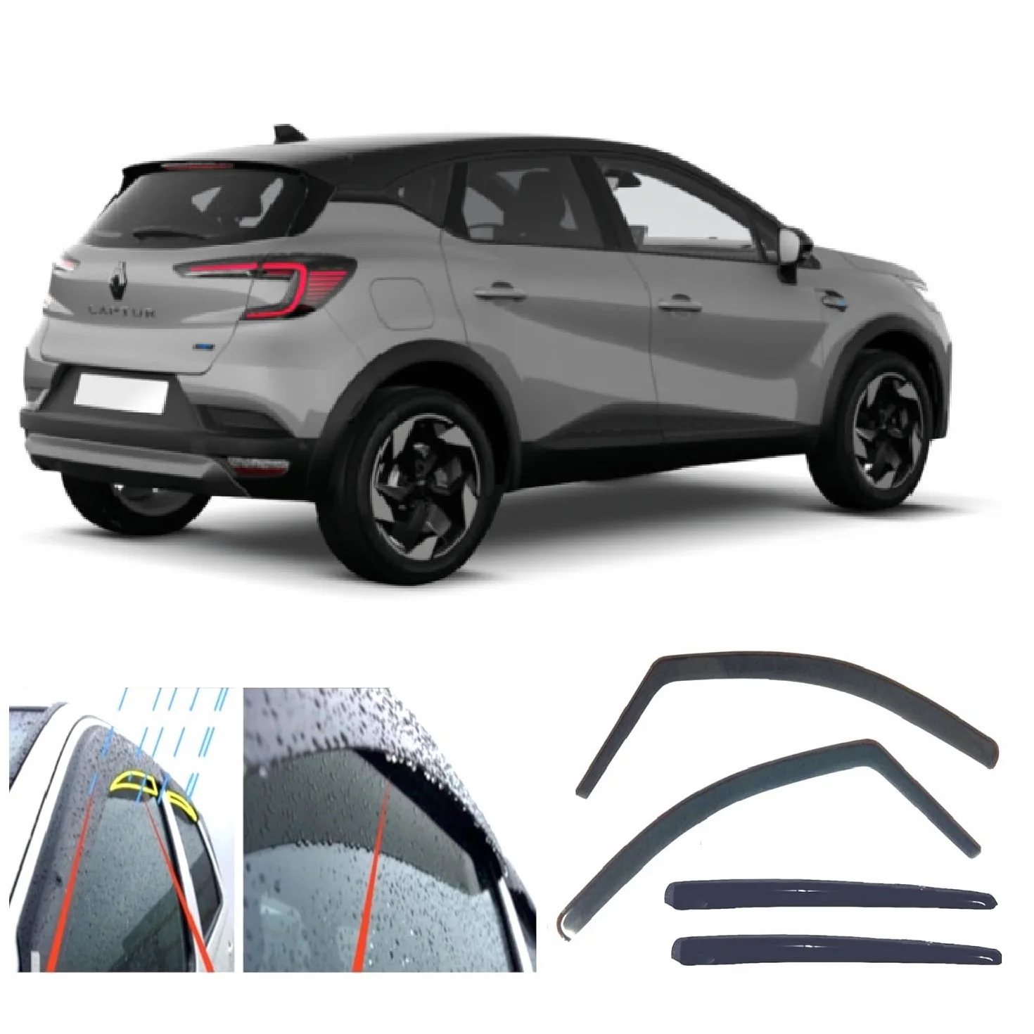 4x Regenschutz-Windabweiser für Renault Captur (JB/JE) 2019 2020 2021 2022 2023 2024 2025 für Mitsubishi ASX 2023-weiter