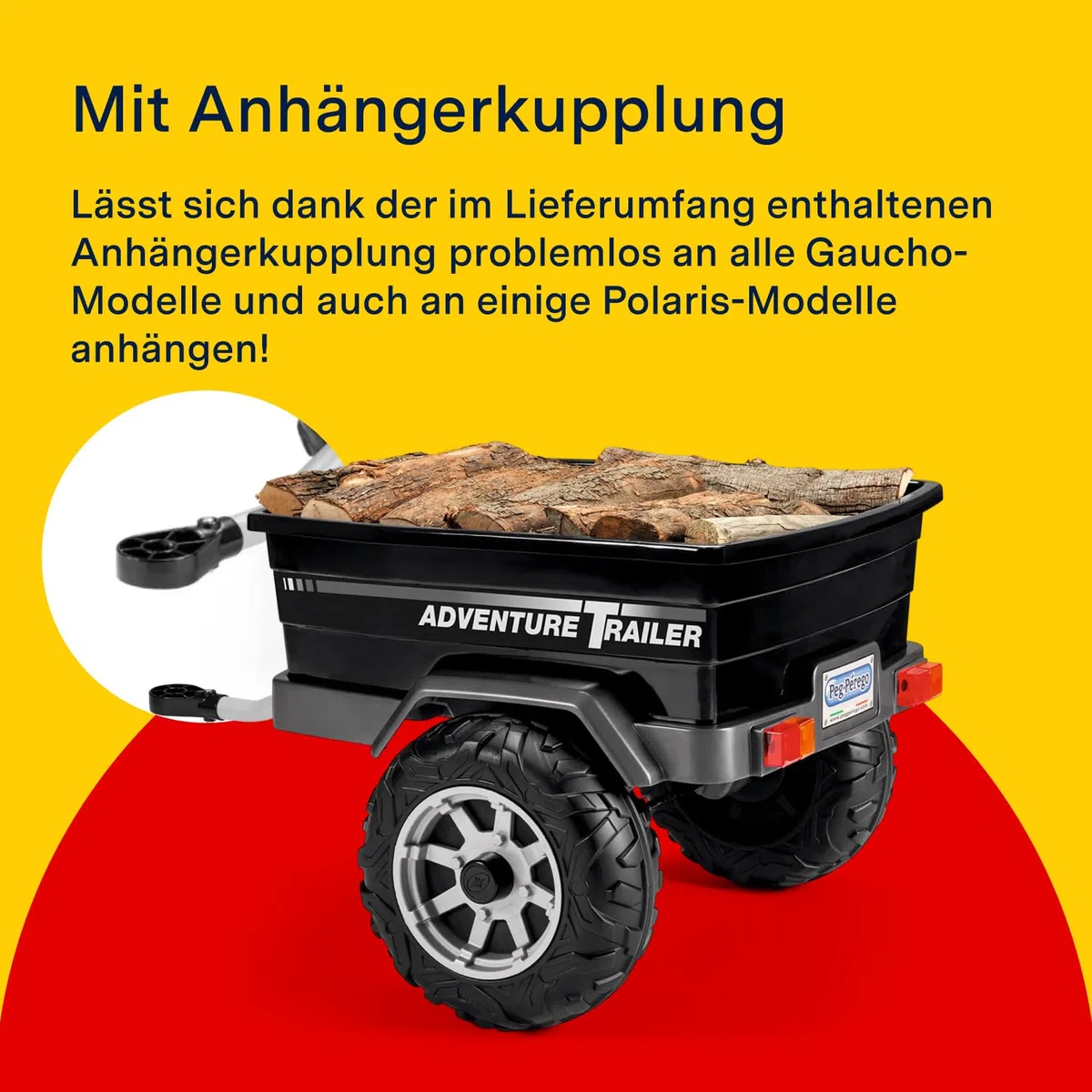 PEG Adventure Trailer Anhänger für Elektro-Geländewagen Gaucho und Polaris, Tragfähigkeit 30 kg, Geländegängige Räder, ab 2 Jahren