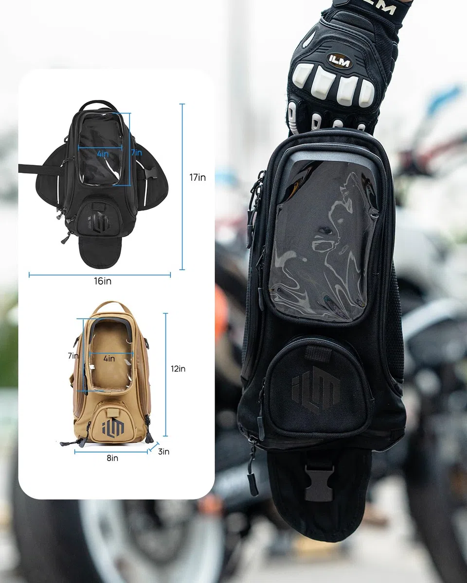 ILM Motorrad Tankrucksack-Oxford Sattel Schwarz Motorrad Tasche mit größerem Fenster
