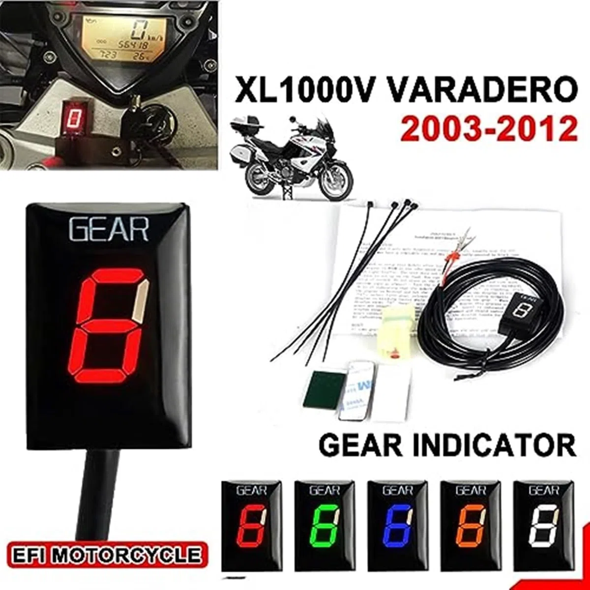 Ganganzeigen, Motorrad 6 Ganganzeige Geschwindigkeitsanzeige, for XL1000V XL 1000V Varadero 2003 2004 2005-2010 2011 2012(Black Green)
