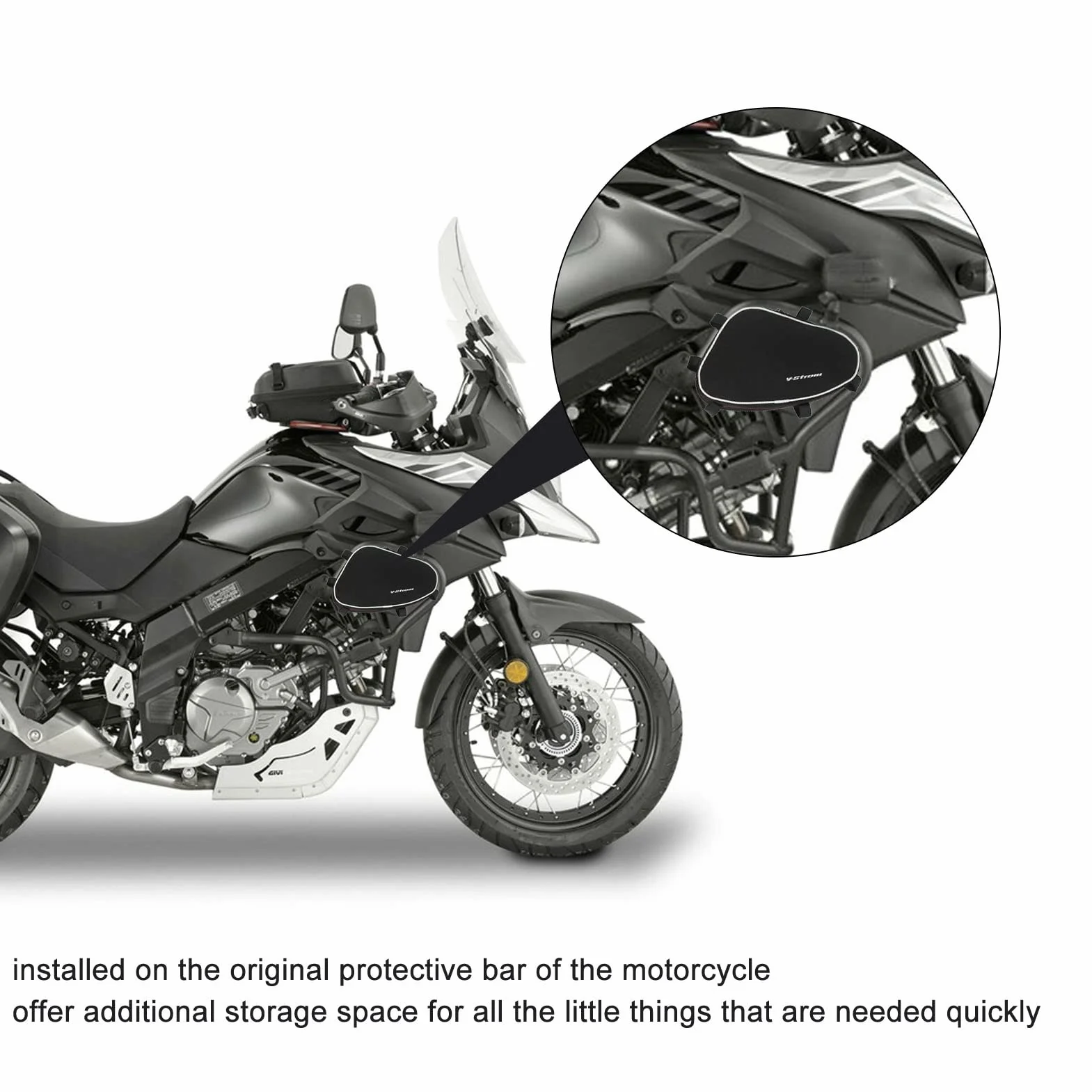 Headerbs Sturzbügel-Taschen, 2 Stück Motorradrahmen-Seitentasche wasserdichte Reparaturwerkzeug-Platzierungspakettasche für Motorrad DL650 DL1000
