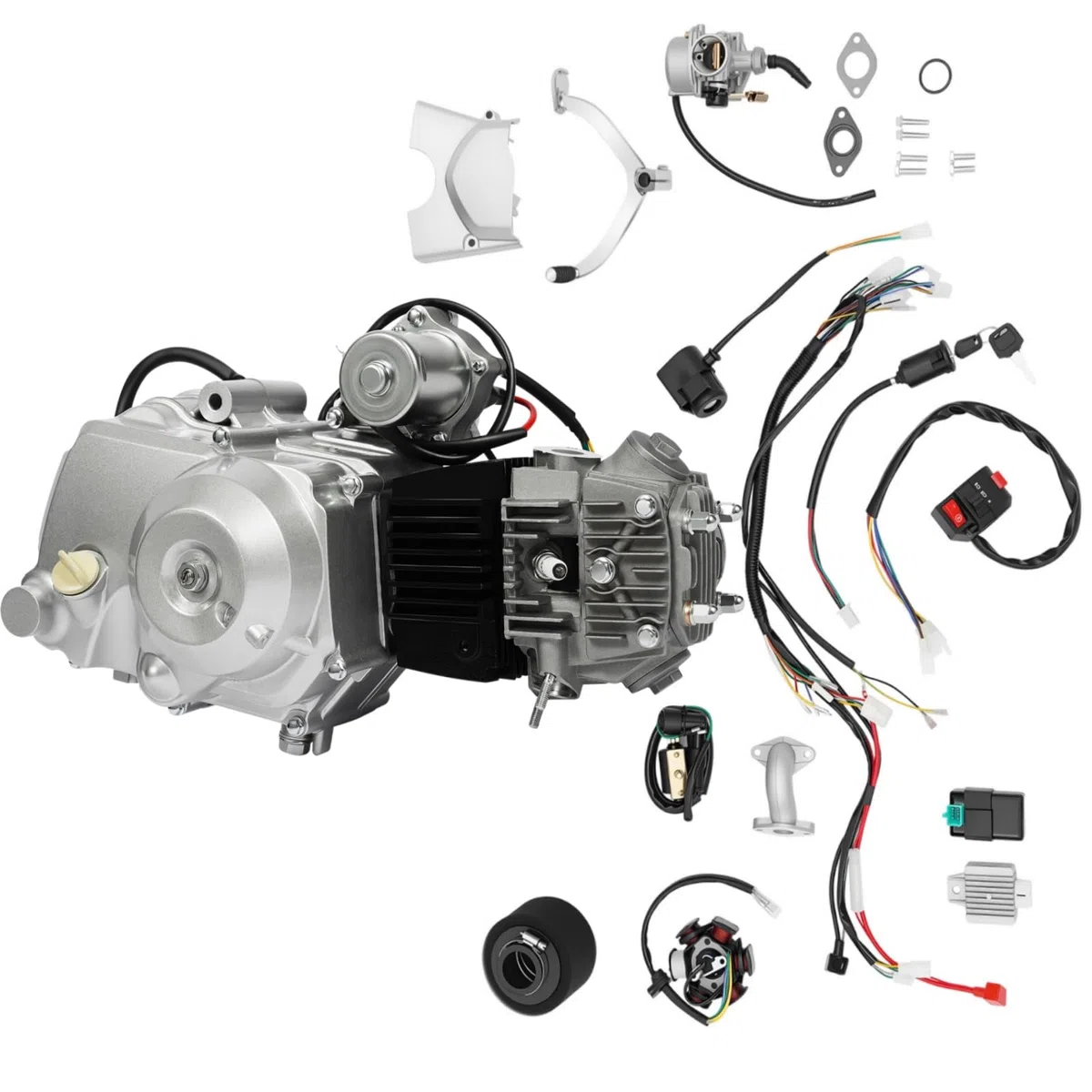 125ccm 4 Takt ATV Motoren, Upgrade Pitbike Motor Dirt Bike Motor, CDI Elektrischer Start Gokart Motor 3+1 Rückwärts Halbautomatisch Engine für ATV Go-Kart Pocket Motorcycle Quad | EU Stocks