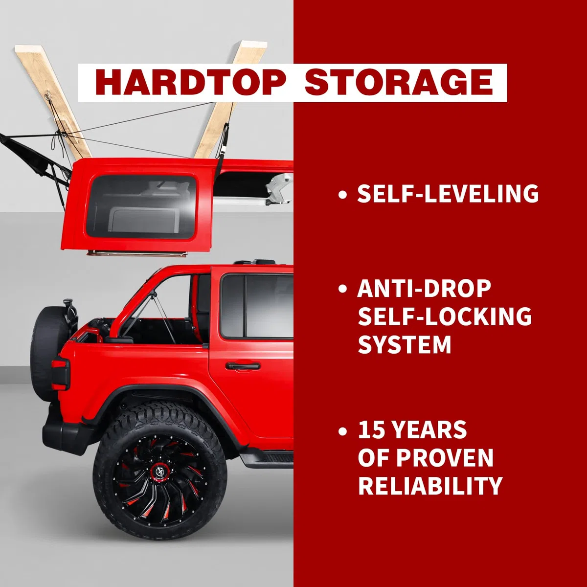 Hard Top Removal Lift für Jeep Wrangler, kompatibel mit allen Jeep Wrangler JK JL Modellen, einfache Ein-Personen-Bedienung, Dach Hardtop Hebezeug mit Anti-Drop-System, unterstützt 2,4–4,9 m Decke,