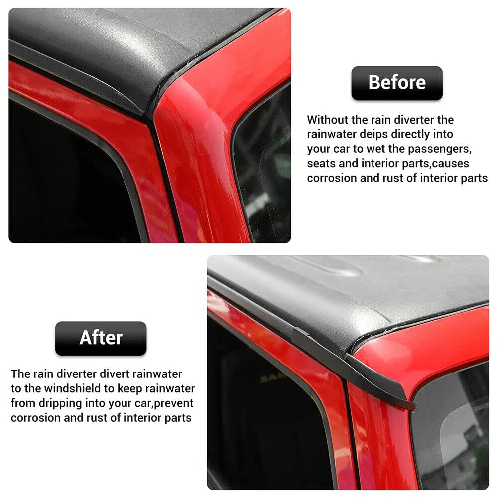 Hardtop Rain Diverter ABS Regenwasserrinnenverlängerung Regenabweiser für Jeep Wrangler JK JKU 2007-2017, Außenzubehör,Schwarz