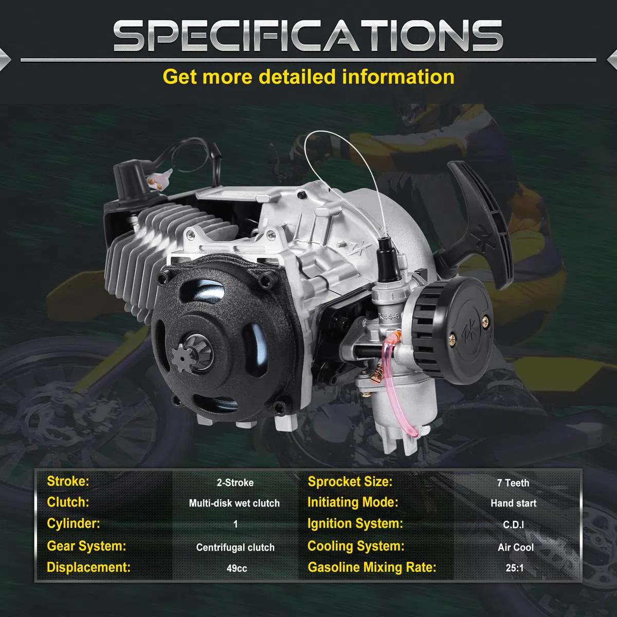 Sange 49cc 2 Hub Pull Start Motor Motor Luftgekühlt für Pocket Bike Mini Dirt Bike ATV Roller