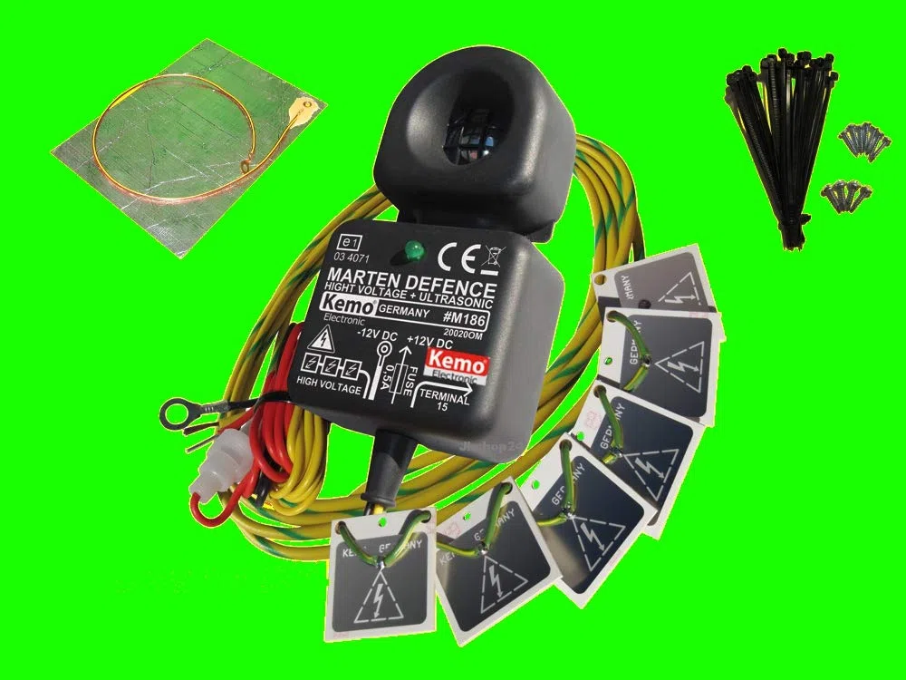 KEMO Marder-Set M115N Marderscheuche Marderabwehr Marderschutz für Kfz 12 - 15 V/DC + Masse-Matte Z115 f. Elektro-Marderschock-Geräte