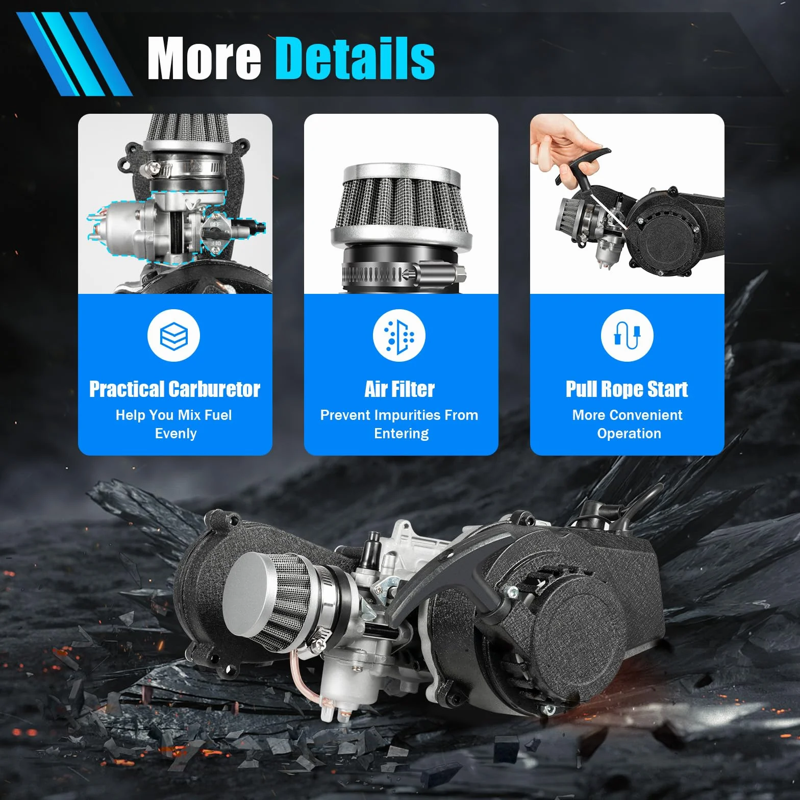 49CC Mini Motor, 2 Takt Motor Komplettmotoren Motor, Mini Getriebe Vergaser Pocket Bike Motor, Einzylinder Complete Engine Motor, für Mini Pocket Dirt Bike ATV